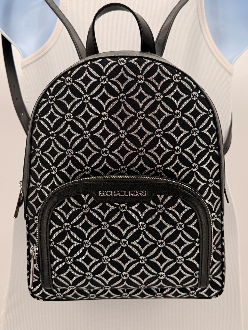 MICHAEL KORS Jaycee Medium Backpack NWT Black White MK Logo Bag